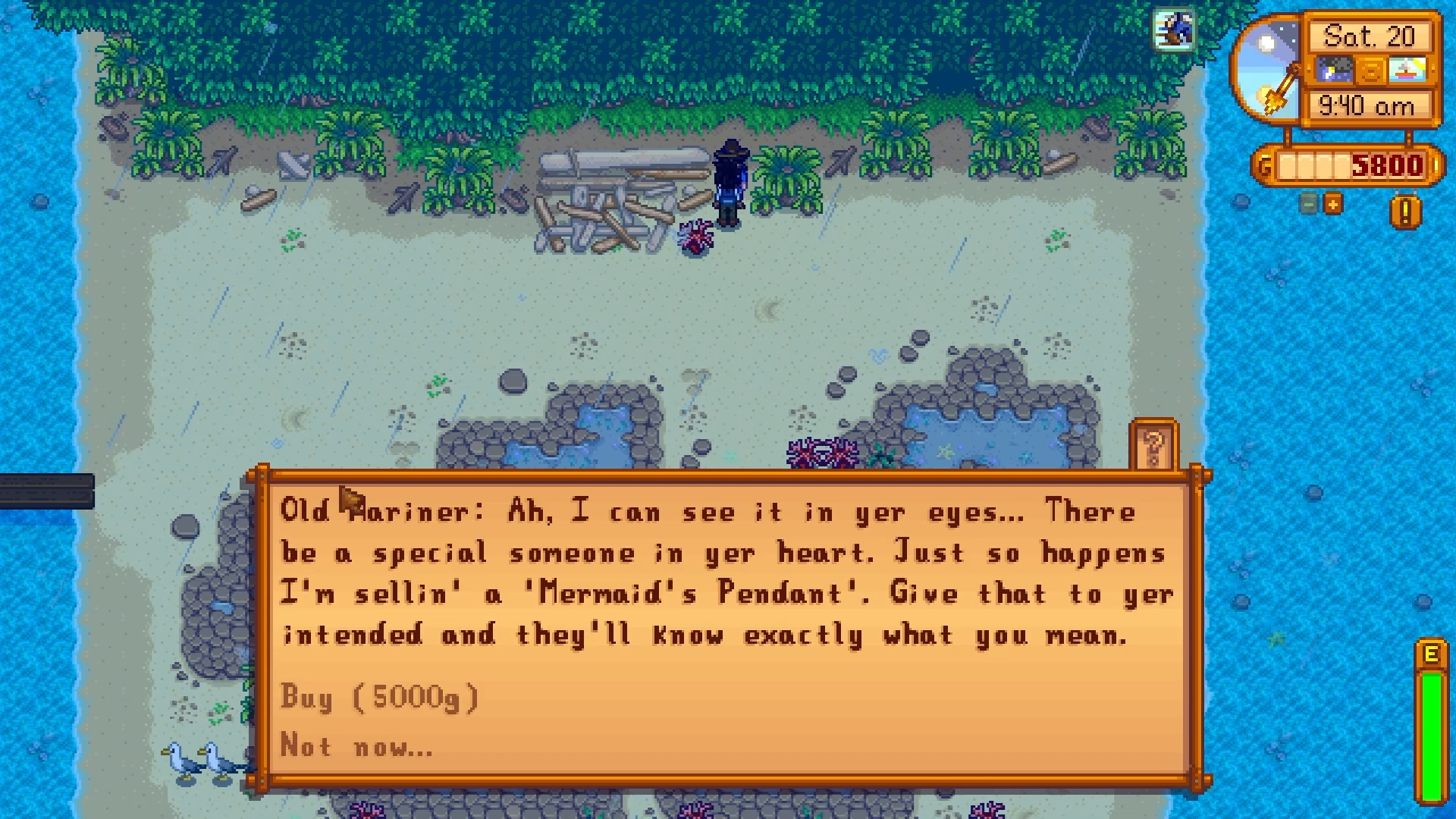 Der alte Seemann verkauft im Stardew Valley einen Meerjungfrau-Anhänger.