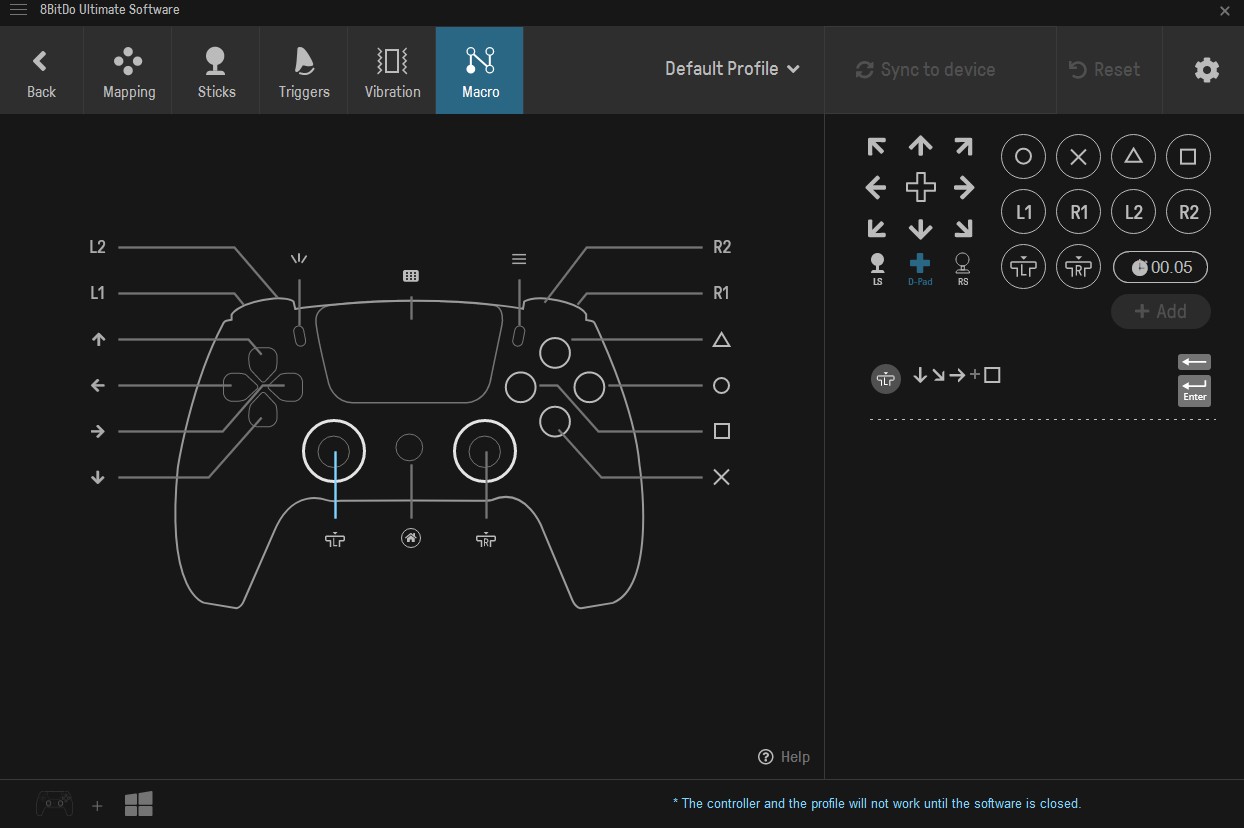 Programação de macros no software 8BitDo Ultimate.