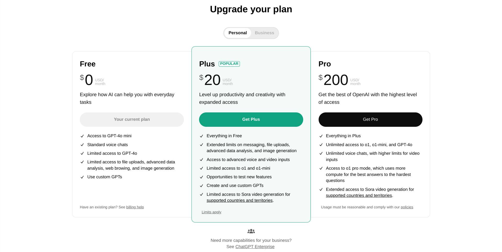 ChatGPT pricing