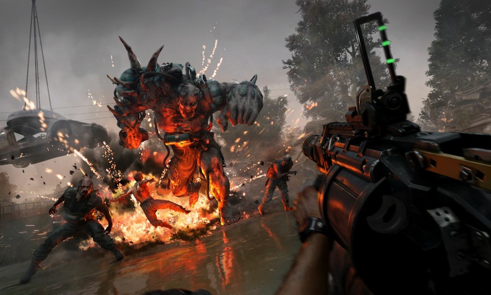 A giant zombie getting shot with a grenade in Dying Light: The Beast.