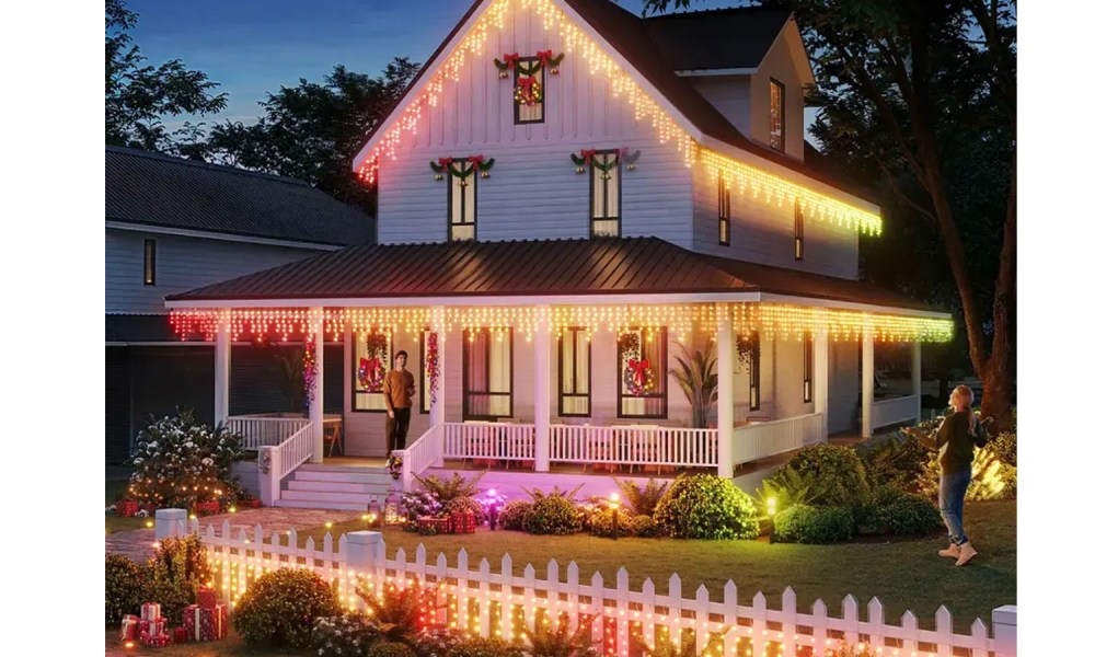 A house adorned with Govee Icicle Lights.