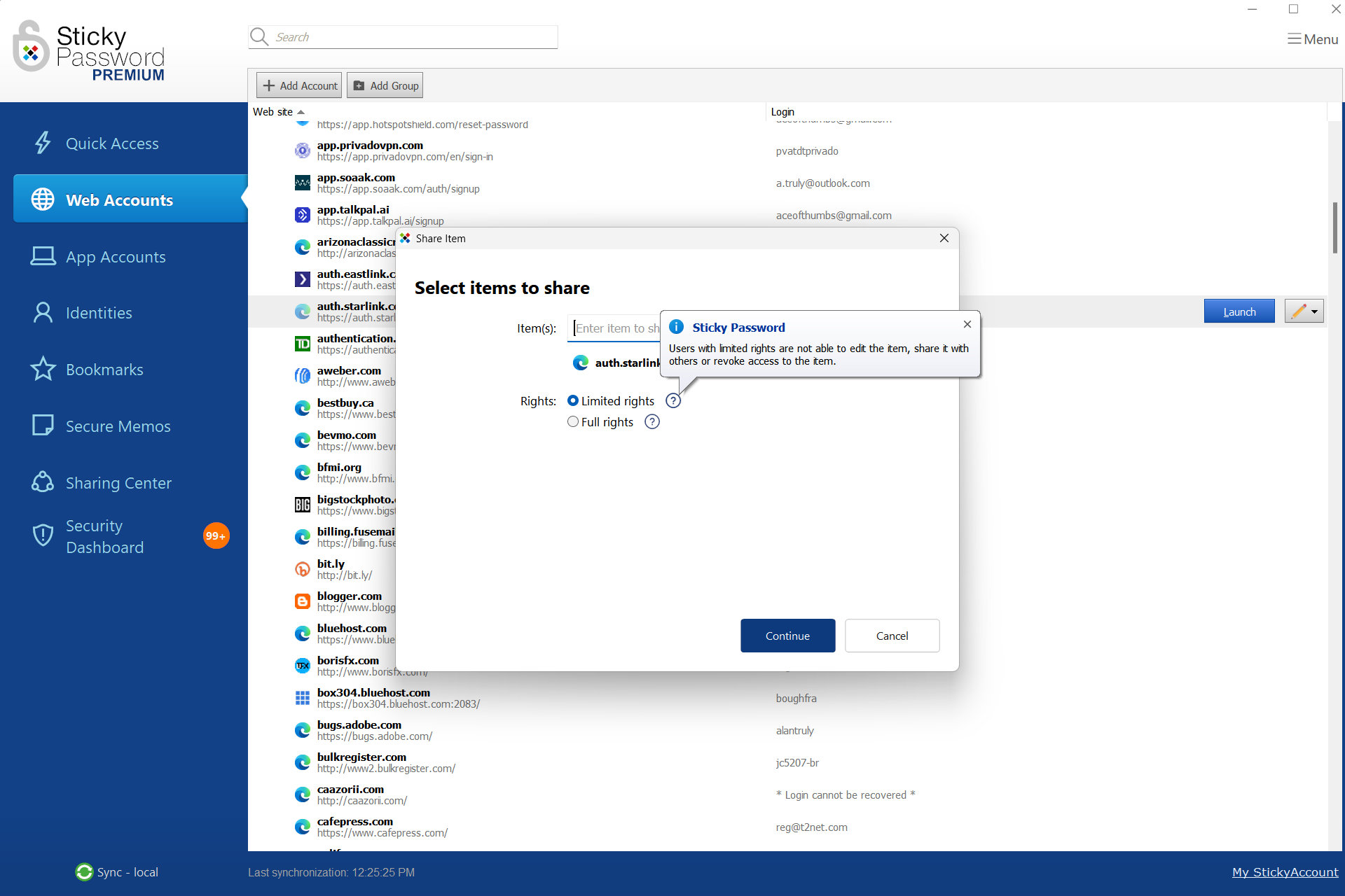 It's easy to share logins from Sticky Password's Windows app.