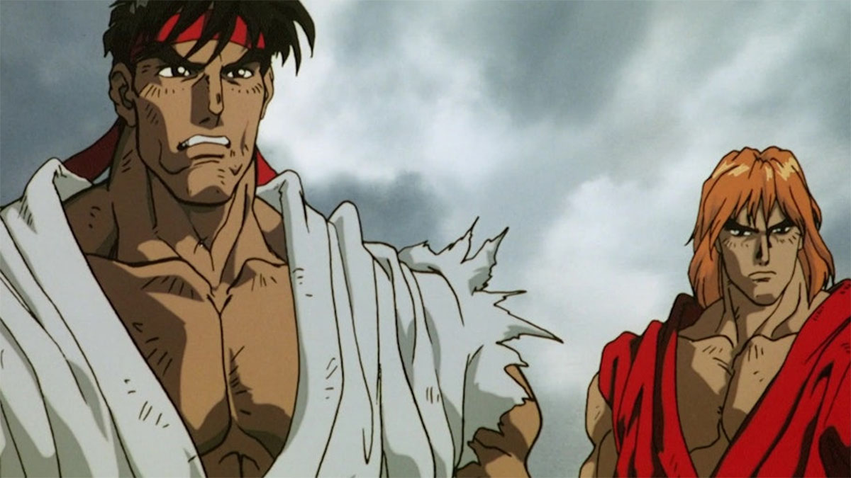 Ryu y Ken se enfrentan a su enemigo en Street Fighter 2: The Animated Movie.