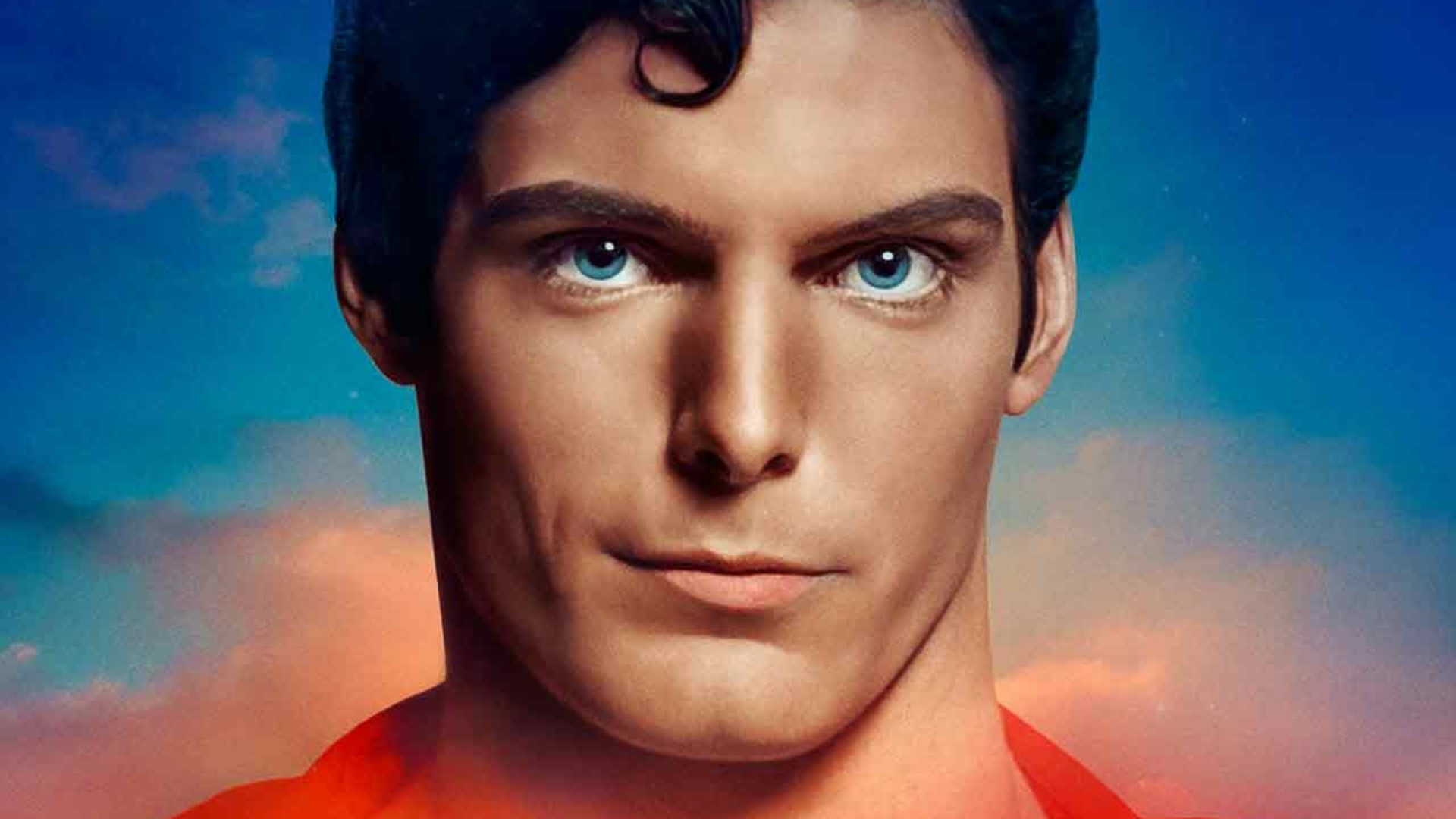 A closeup of Christopher Reeve as Clark Kent in promo art for Super/Man: The Christopher Reeve Story.