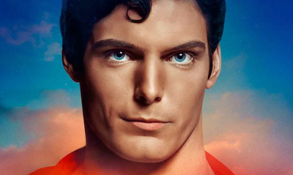 A closeup of Christopher Reeve as Clark Kent in promo art for Super/Man: The Christopher Reeve Story.