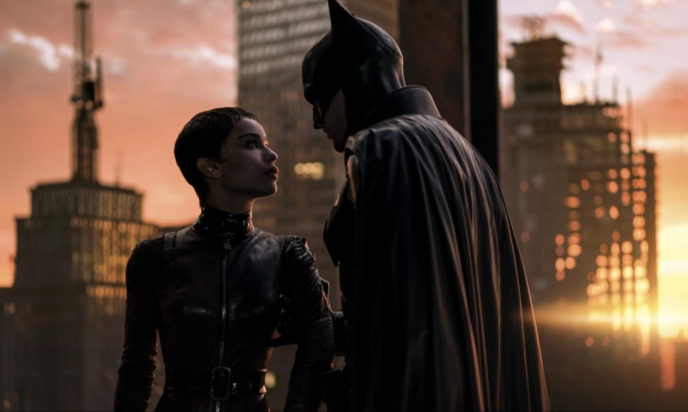 Catwoman looks at Batman in The Batman.