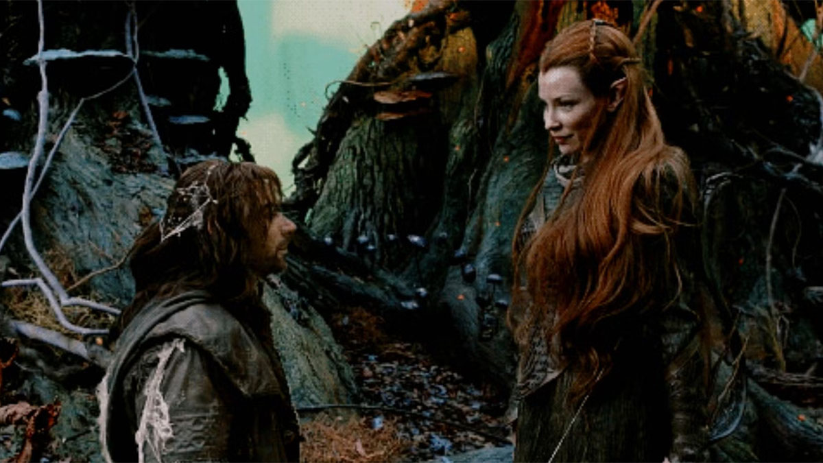 Aidan Turner e Evangeline Lilly em O Hobbit: A Batalha dos Cinco Exércitos.