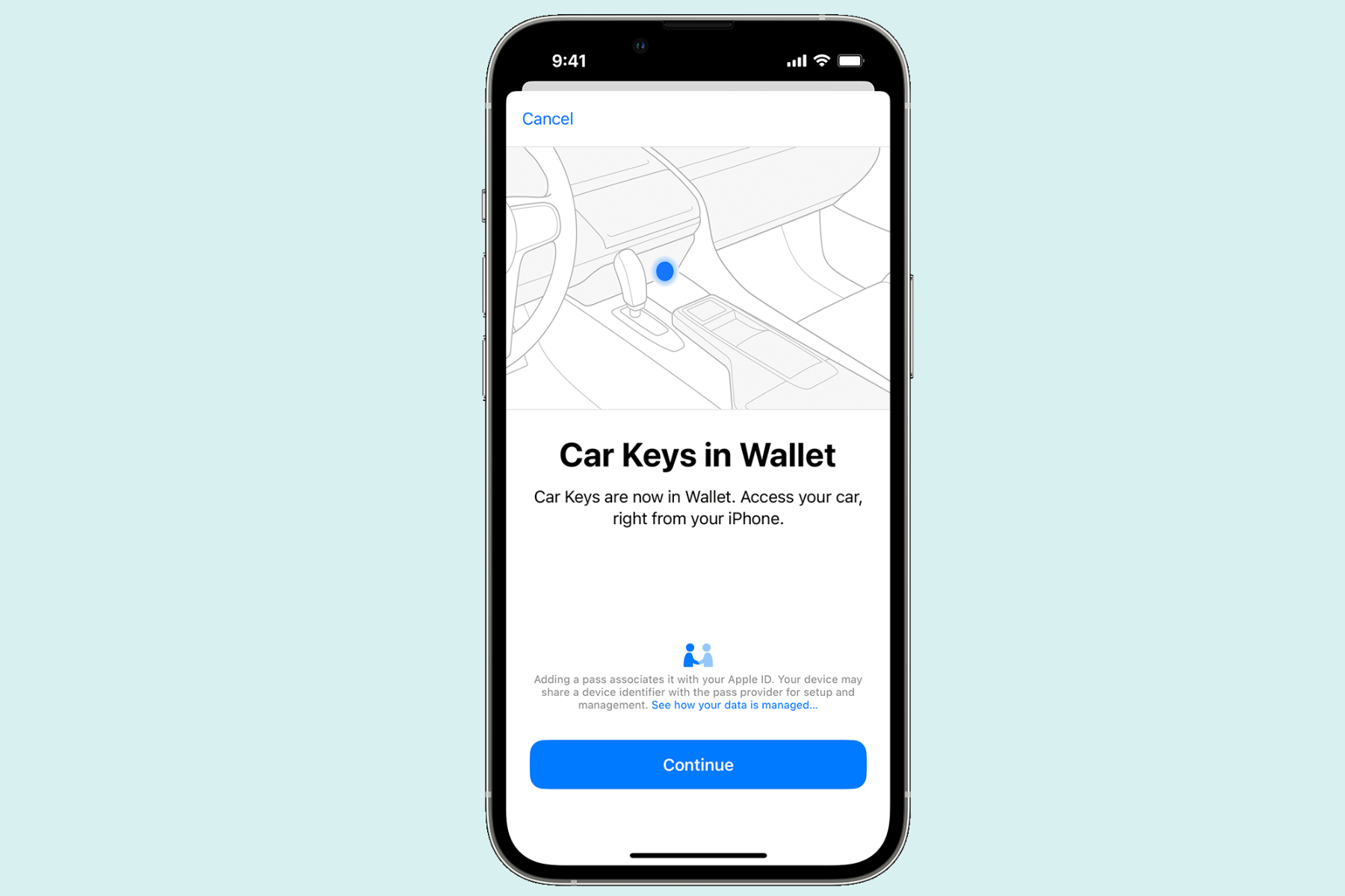 Llave digital del coche en la app Apple Wallet.