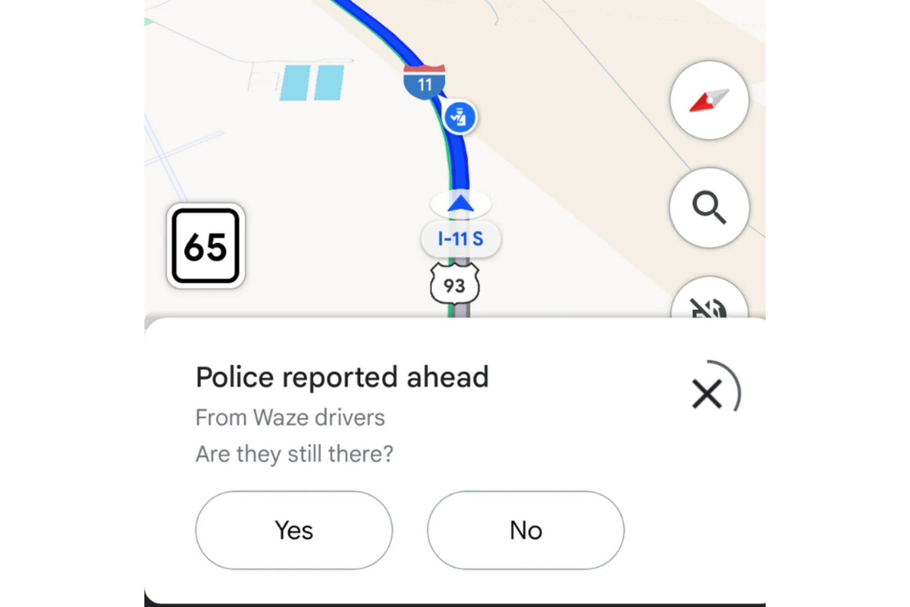 Relatório de incidente do Waze aparecendo no Google Maps.