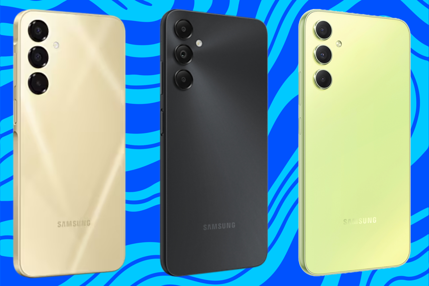 Comparaison de trois téléphones Samsung Galaxy de milieu de gamme différents.