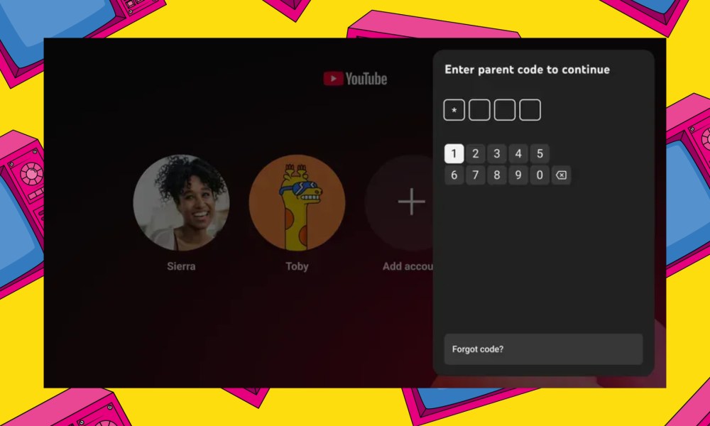 YouTube on TV asking for parent code.