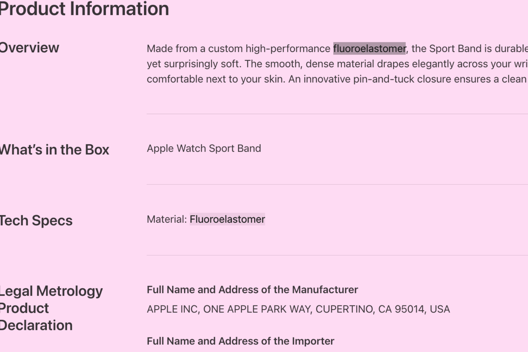 Apple selling an Apple Watch band made out of fluoroelastomer.