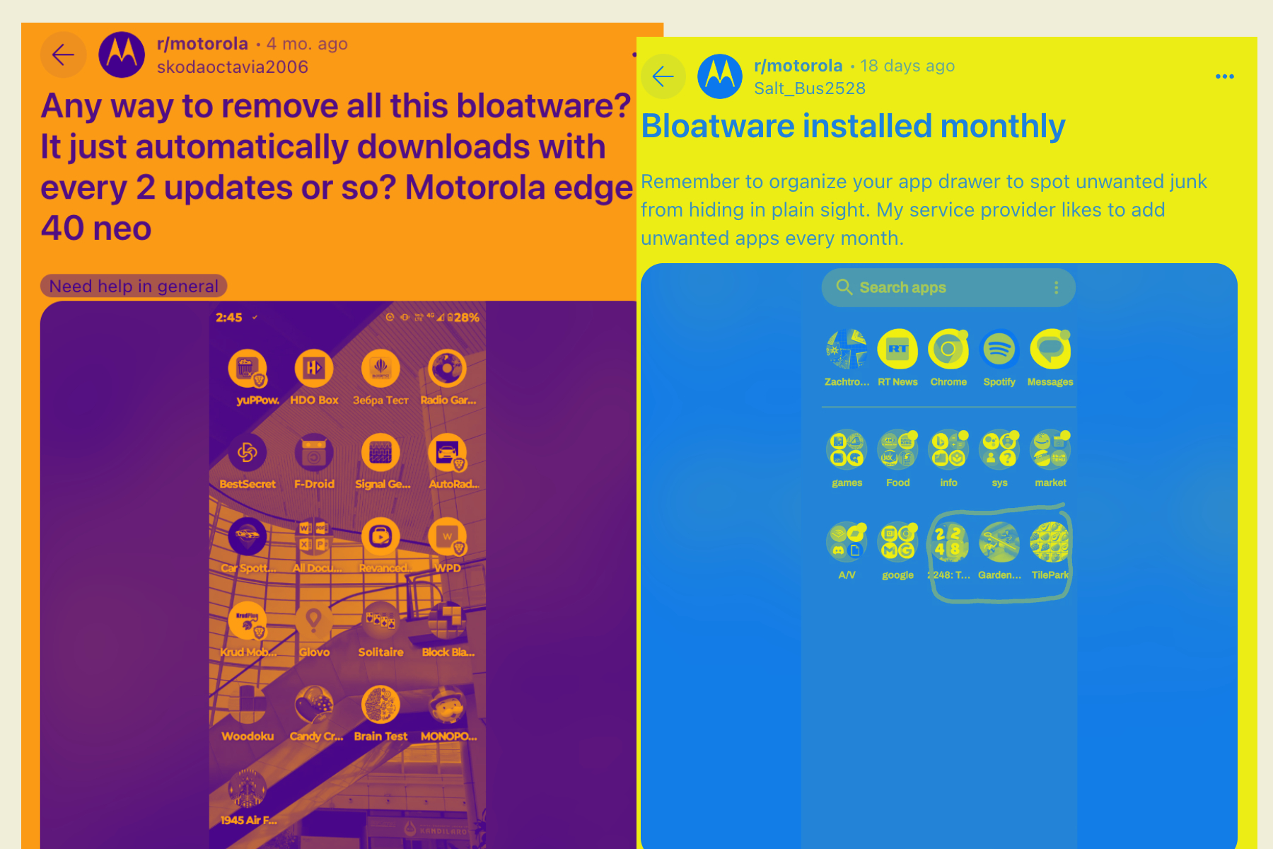 Muestra de quejas de usuarios sobre teléfonos Motorola. Conjunto 5.