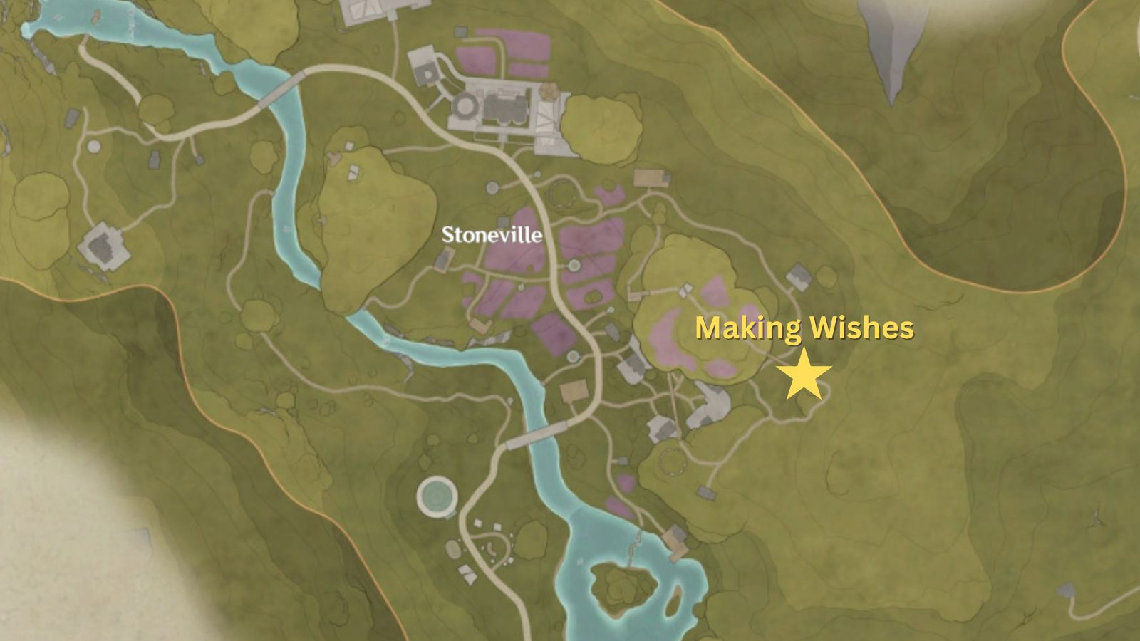 Mapa da aventura Stoneville em Infinity Nikki.