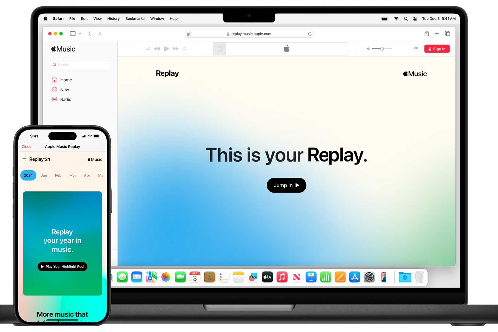 Apple Music Replay 2024 на iPhone и компьютере Mac.