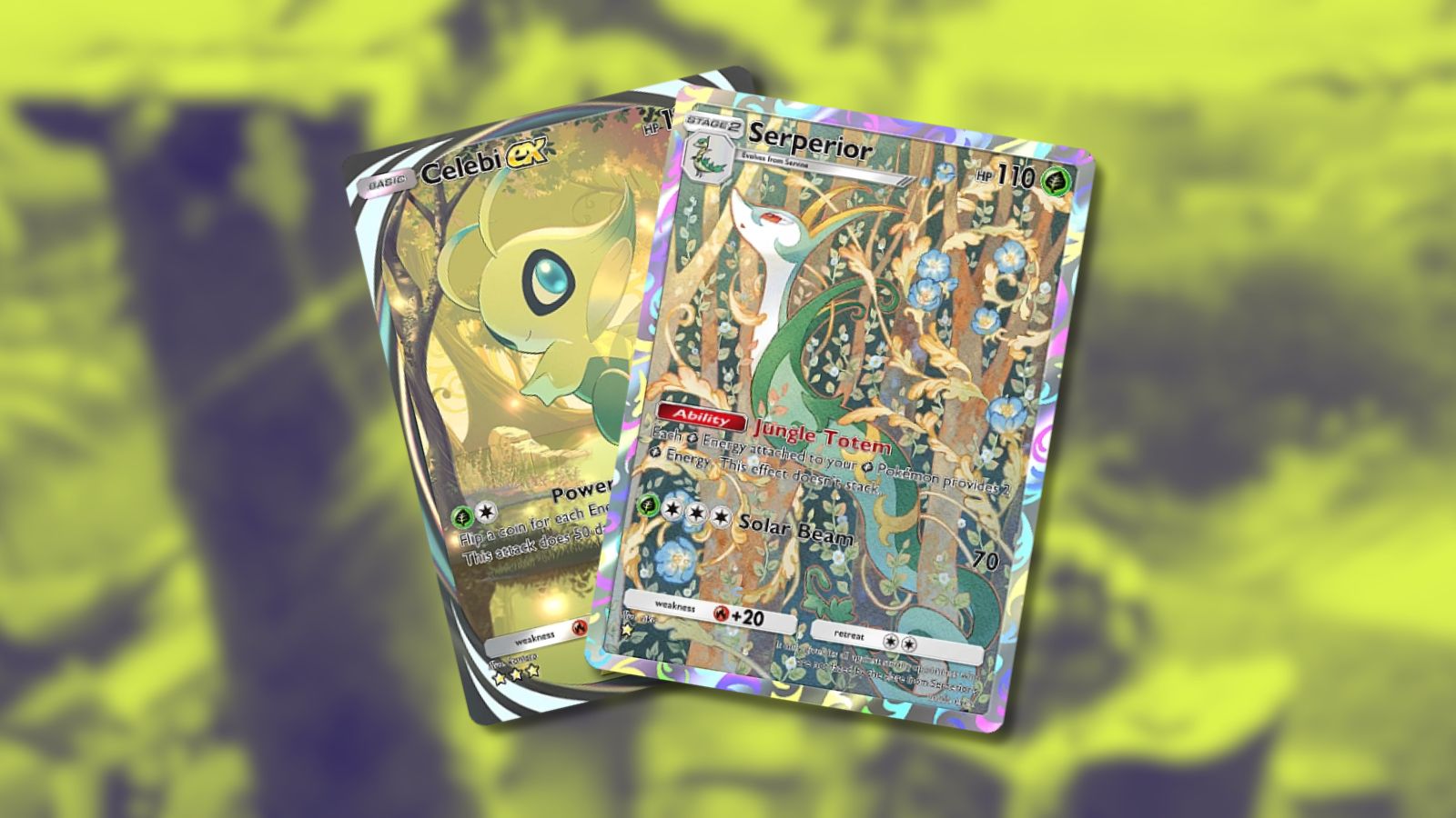 Cartões Celebi ex e Serperior no Pokémon TCG Pocket.