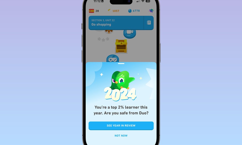 Duolingo Year in Review shown on an iPhone.