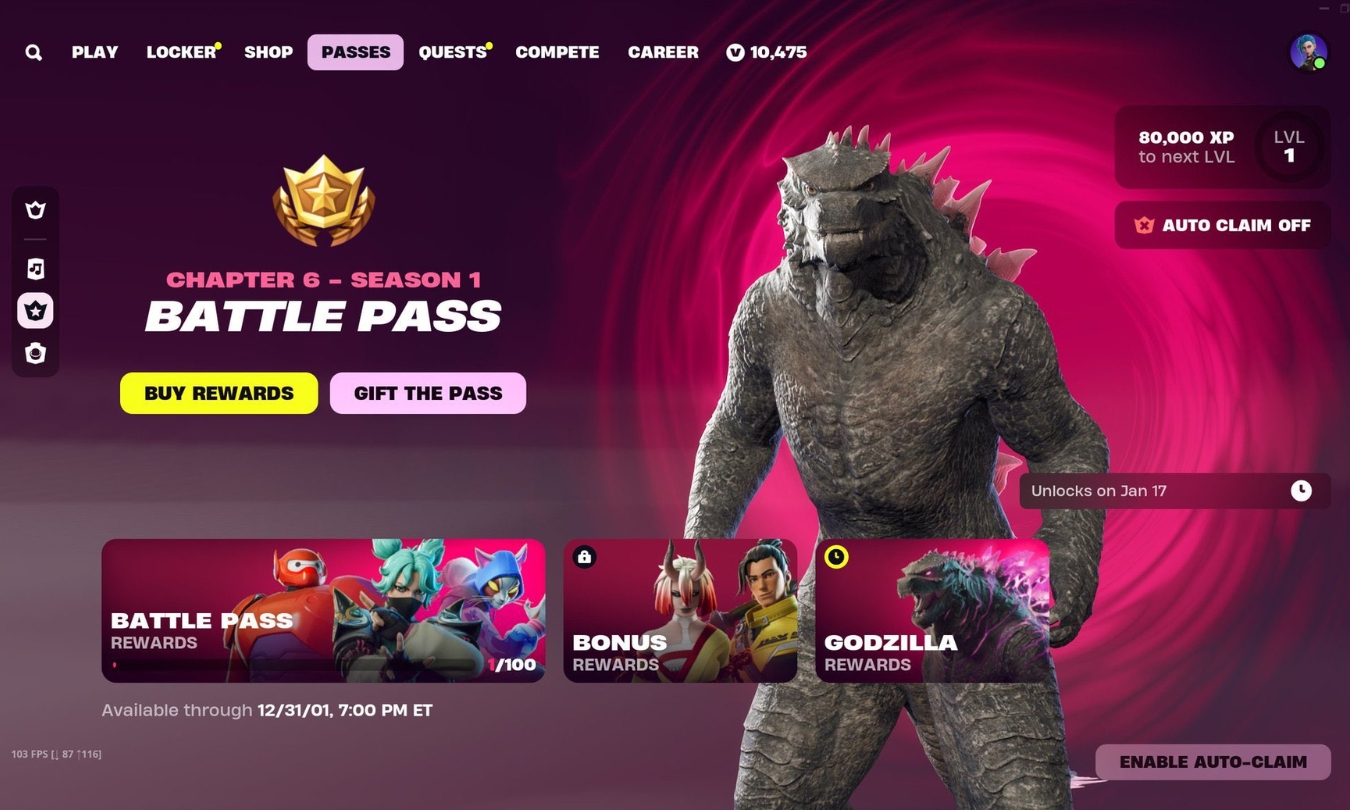 Peau Godzilla dans Fortnite Battle Pass