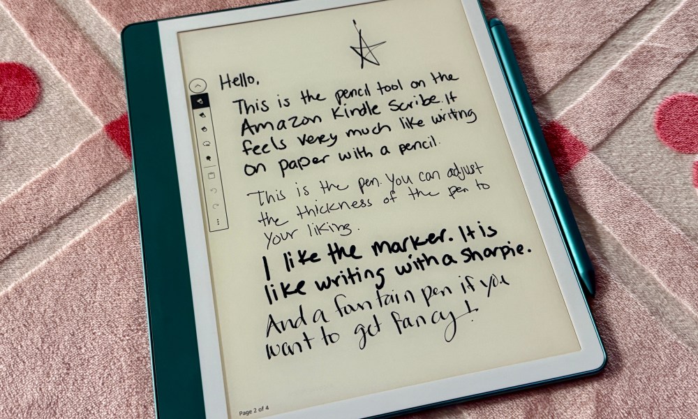 Handwritten notes using different pens on a Kindle Scribe.