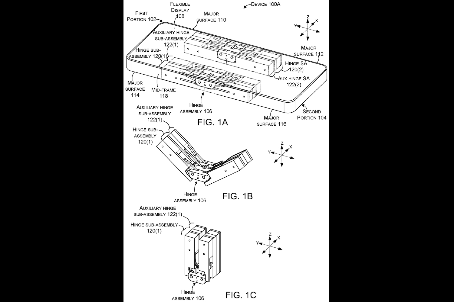 Un dessin de brevet Microsoft montrant un type de conception de charnière.