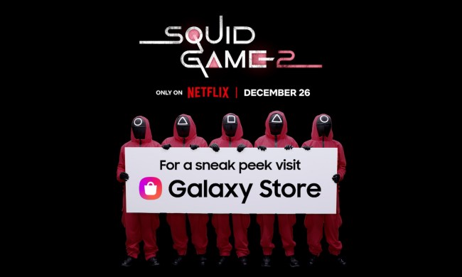 A promotional image for the launch of the Netflix app in the Samsung Galaxy Store.