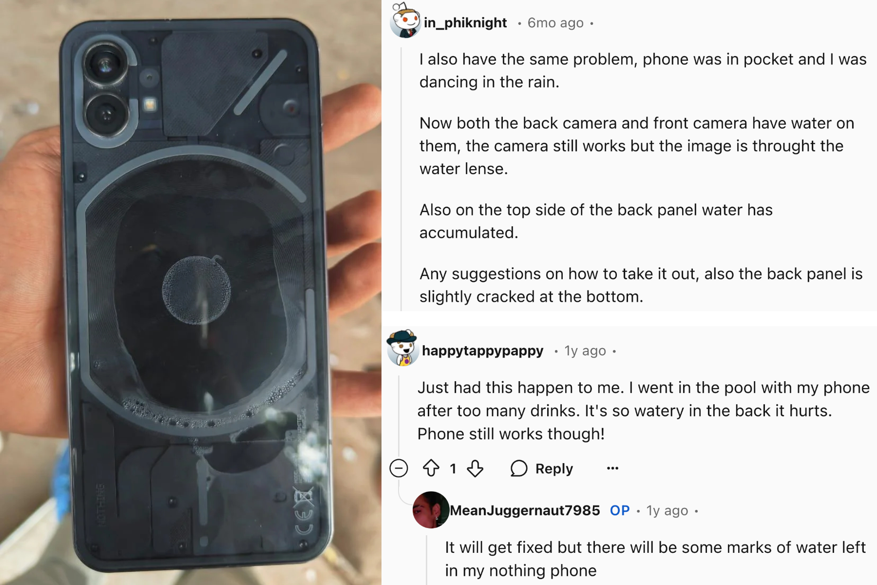 Nothing Phone durability issues showcased in user testimonies, sample 1.