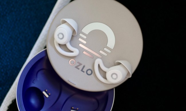 The Ozlo Sleepbuds on top of the closed case.