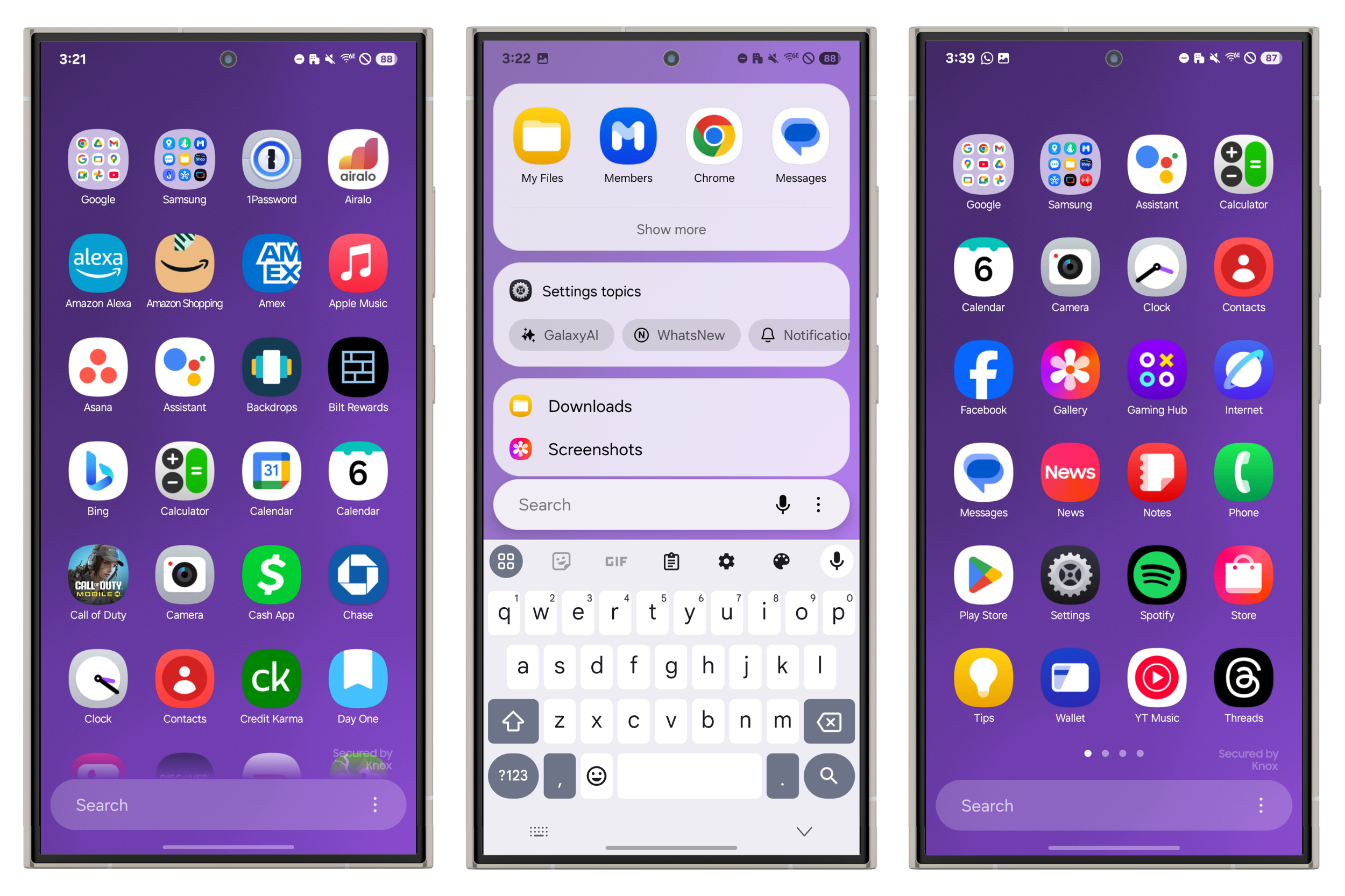 Capturas de pantalla del nuevo cajón de aplicaciones en la actualización One UI 7 de Samsung.