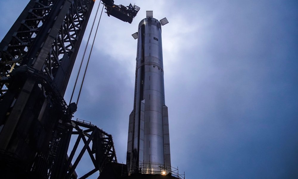 SpaceX's Super Heavy booster on the launchpad ahead of the Starship's seventh test flight.