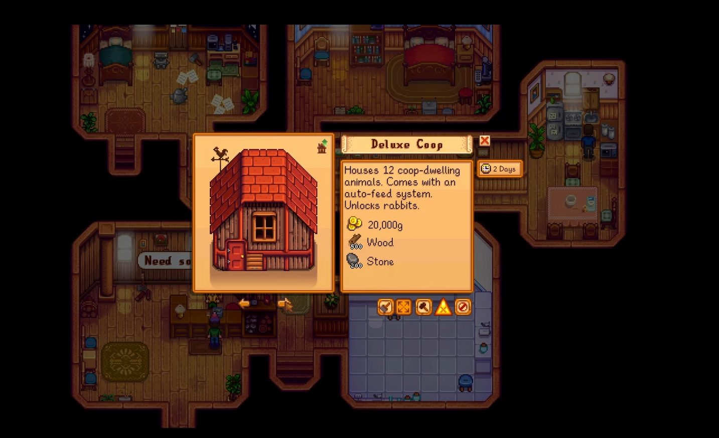 Die Deluxe-Coop-Beschreibung in Stardew Valley.