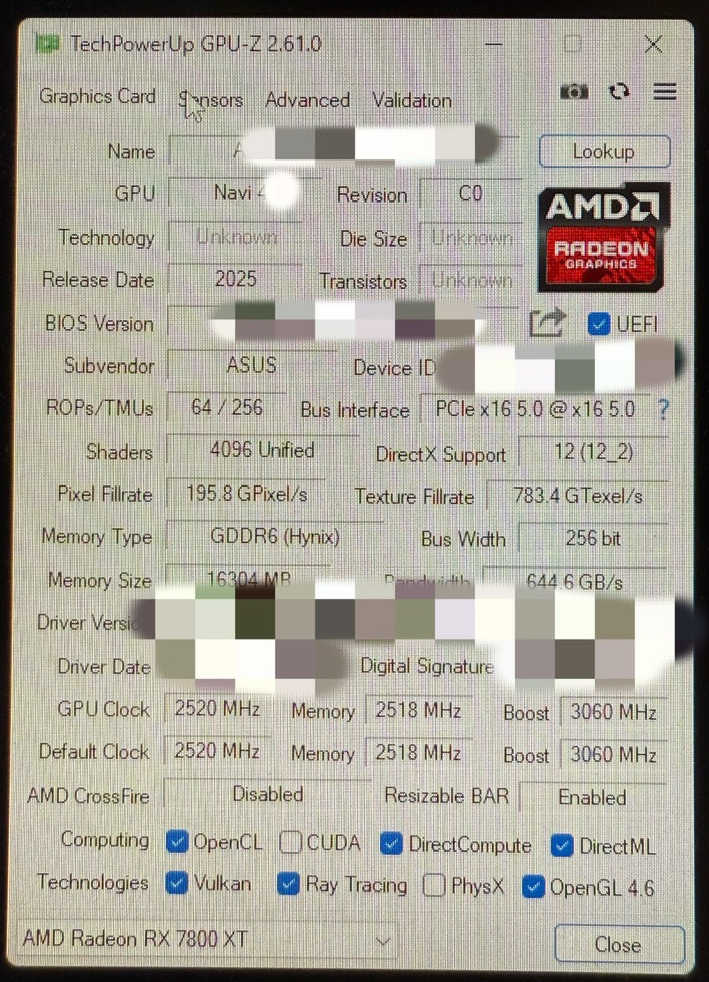 A screenshot of leaked GPU-z of the AMD Radeon RX 9070 XT