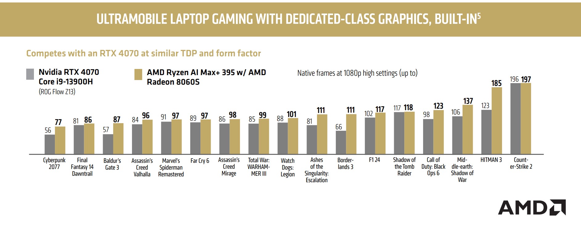 Performance results for the AMD Radeon 8060S in a variety of games.