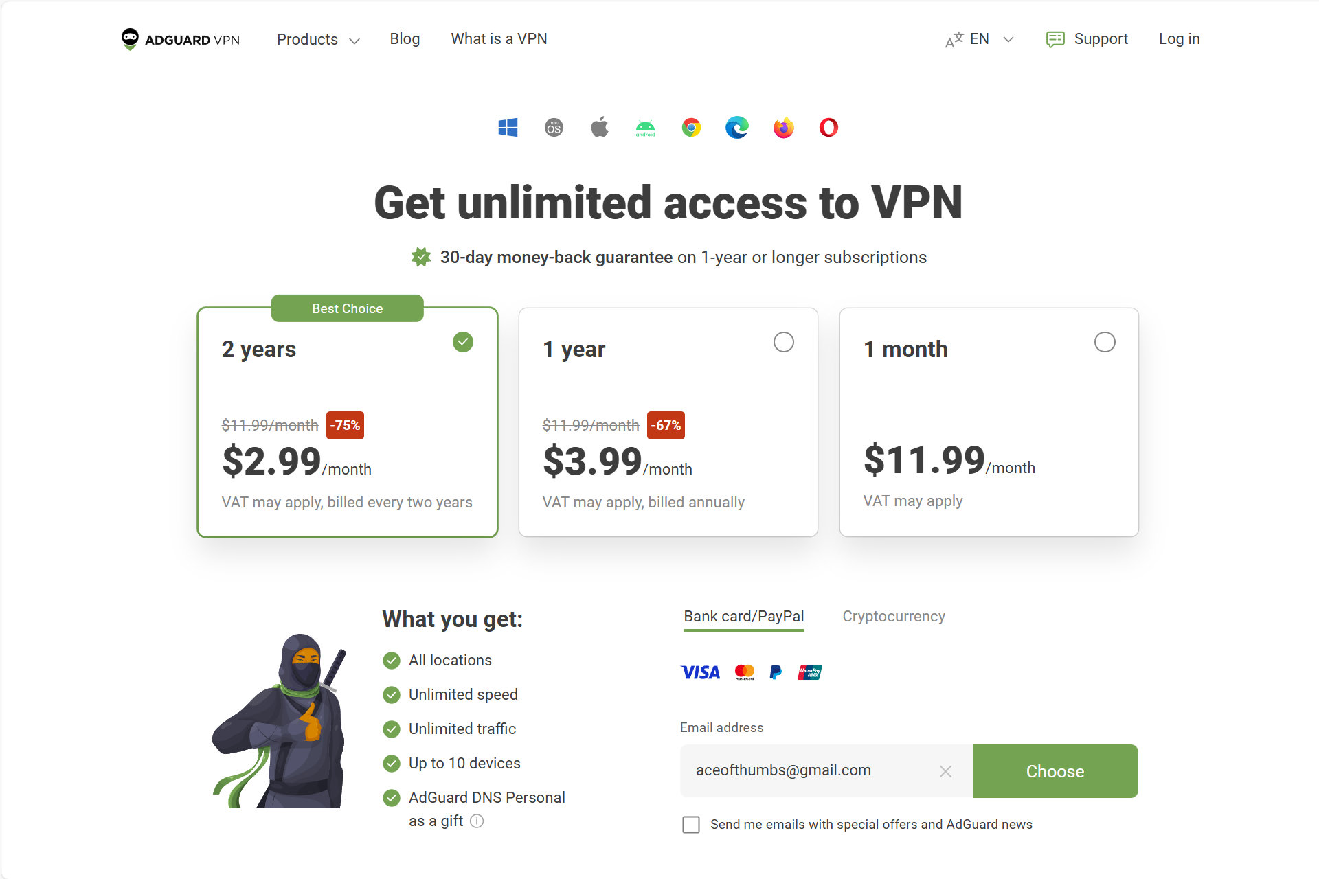 AdGuard VPN propose les meilleures offres avec des abonnements plus longs.