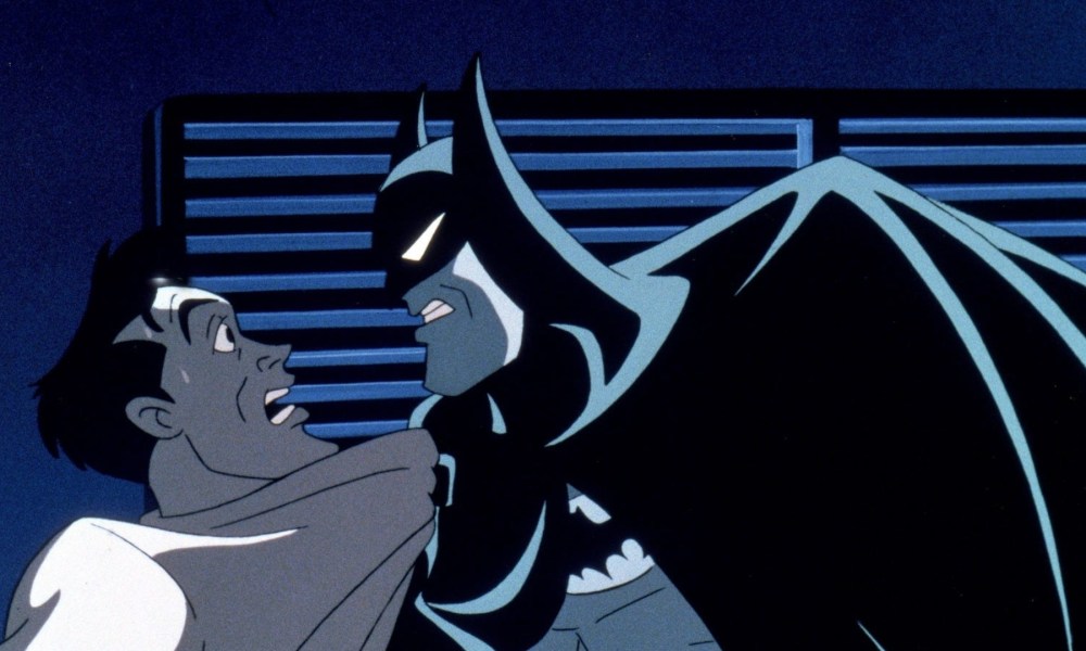 Batman interrogates a man in Batman: Mask of the Phantasm.