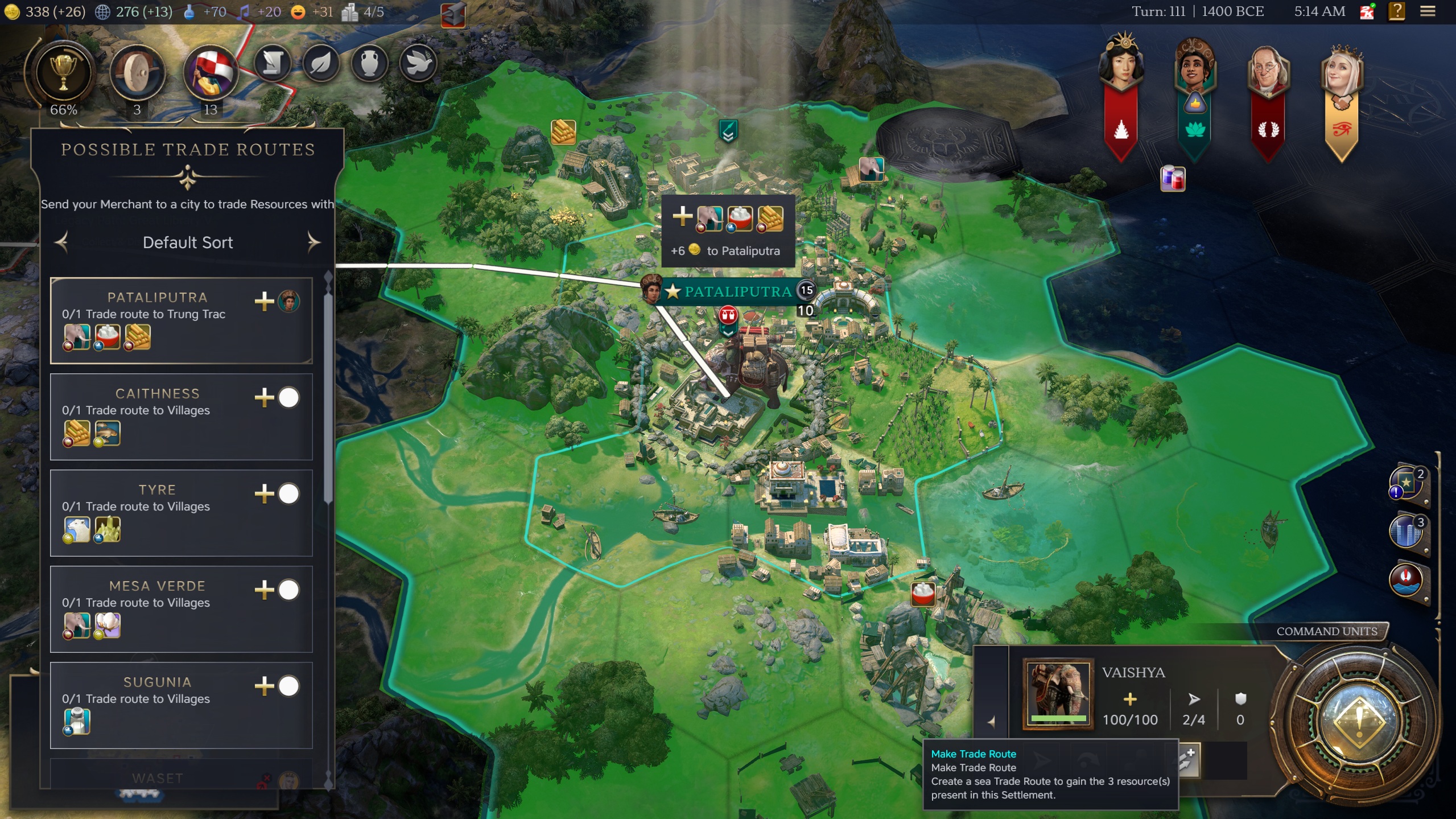 Estableciendo una ruta comercial en Civilization 7.