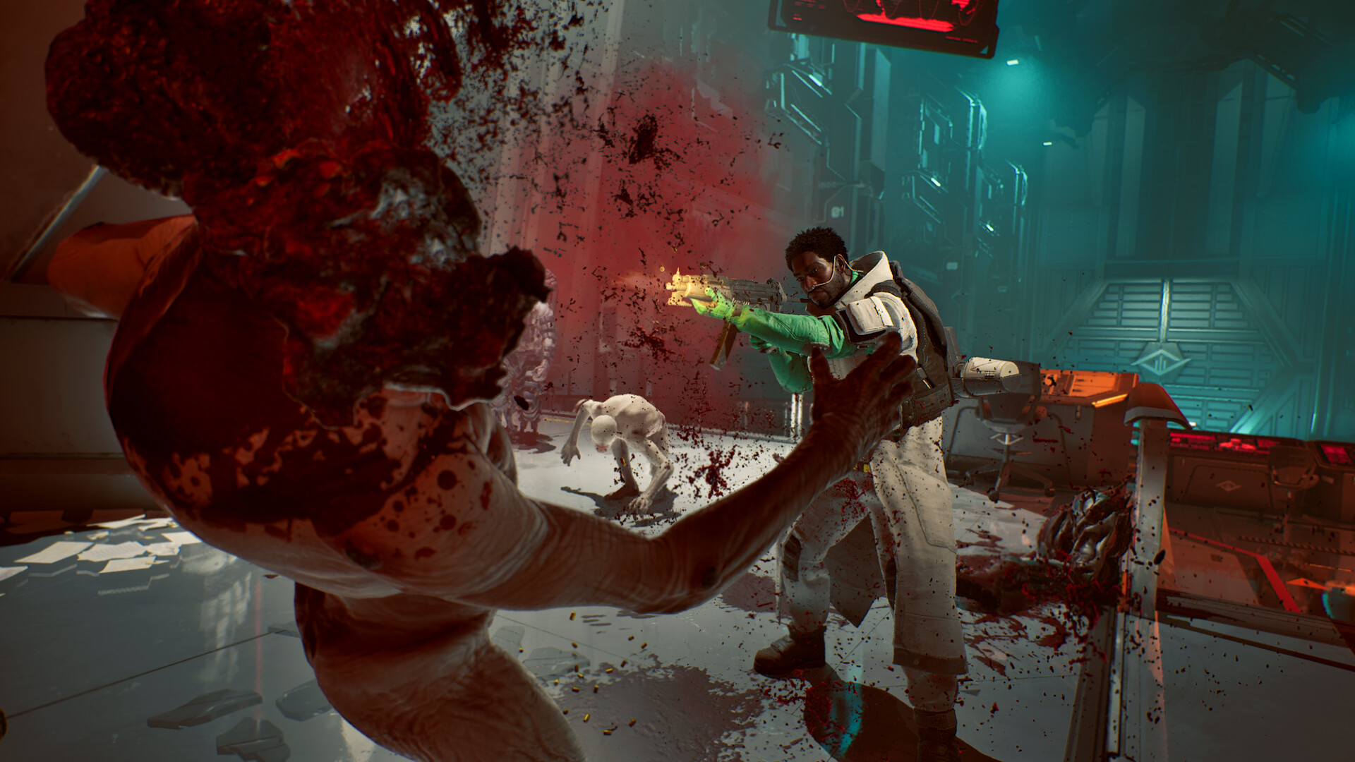 A soldier blasting a zombie apart in killing floor 3.