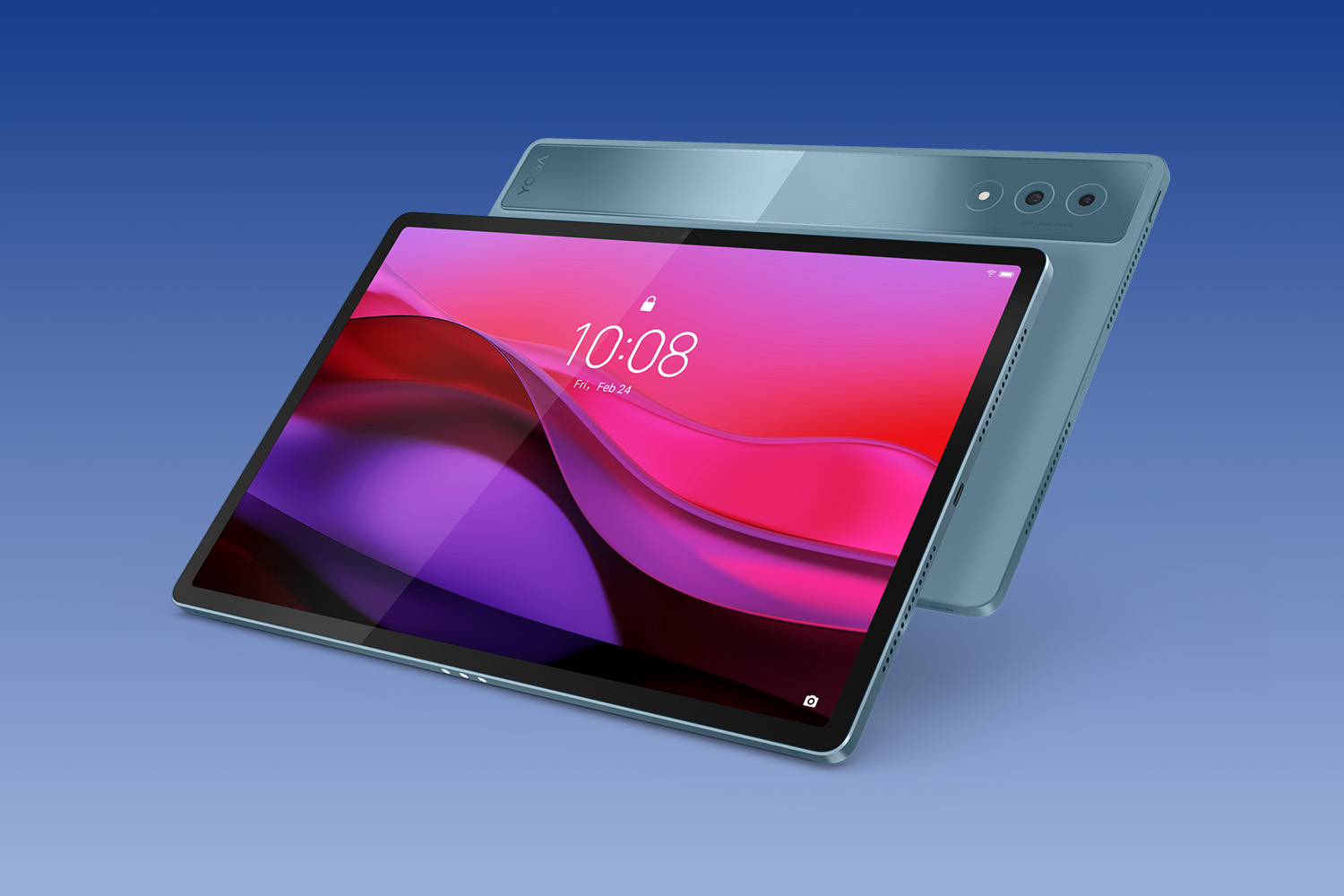 Lenovo Yoga Tab Plus en bleu sarcelle.