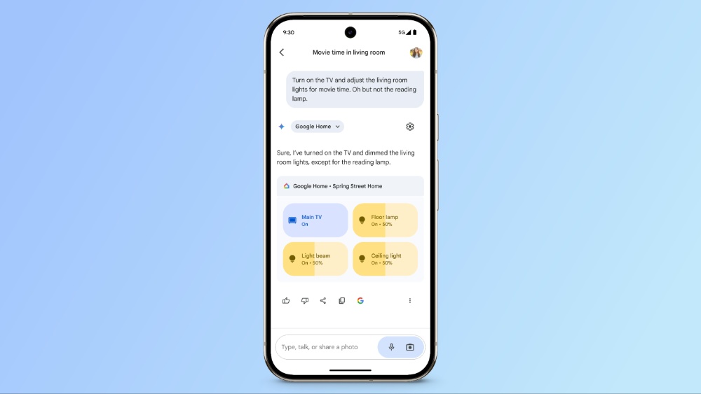 Ein Smartphone mit einem Menü, das für Google Smart Controls geöffnet ist