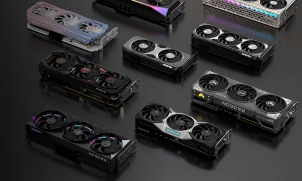 Various AMD RX 9000 series graphics cards.