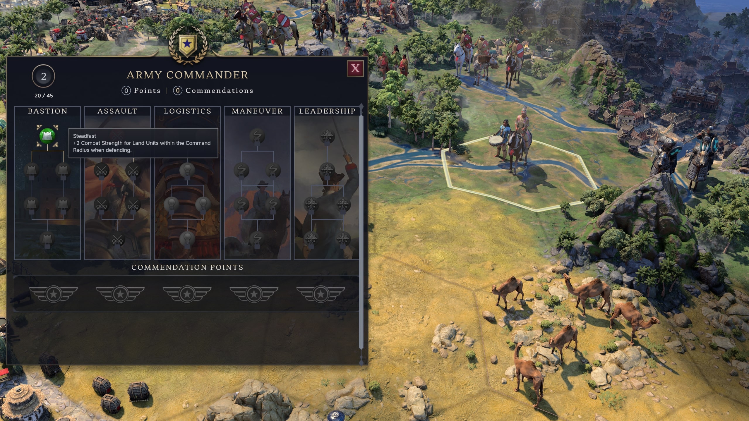 A commander skill tree in Civilization 7.