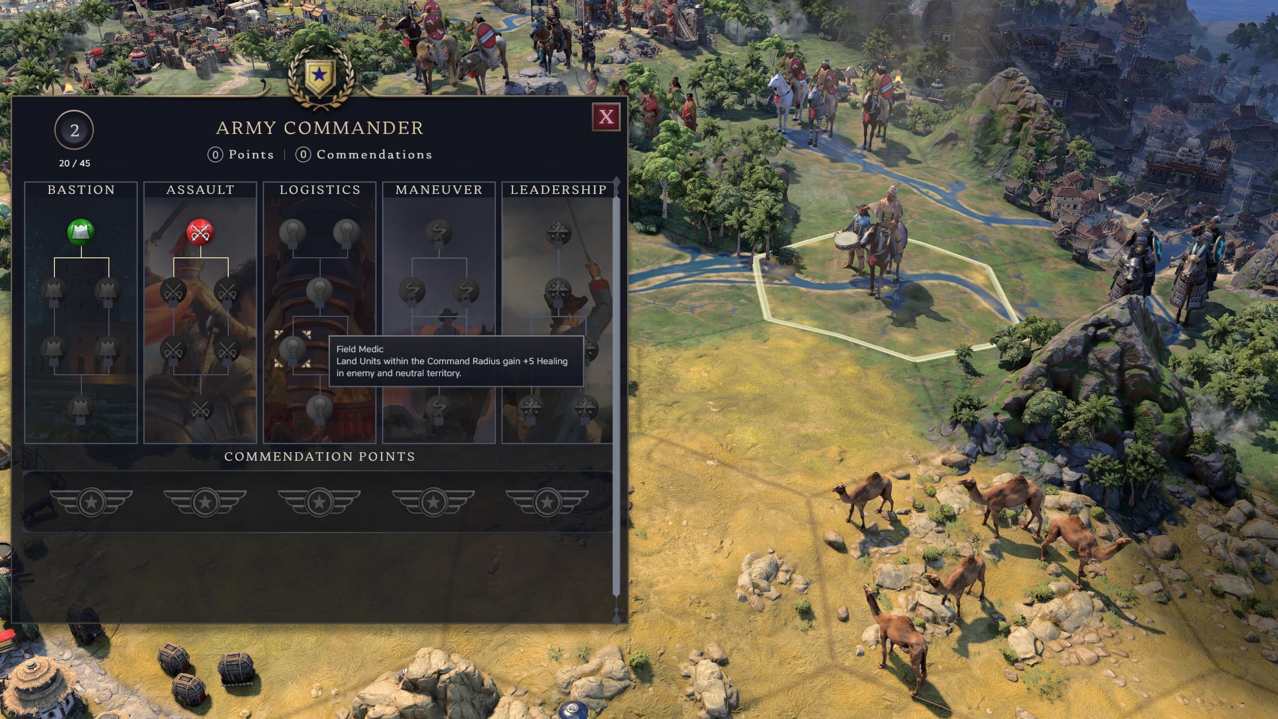 A commander skill tree in Civilization 7.