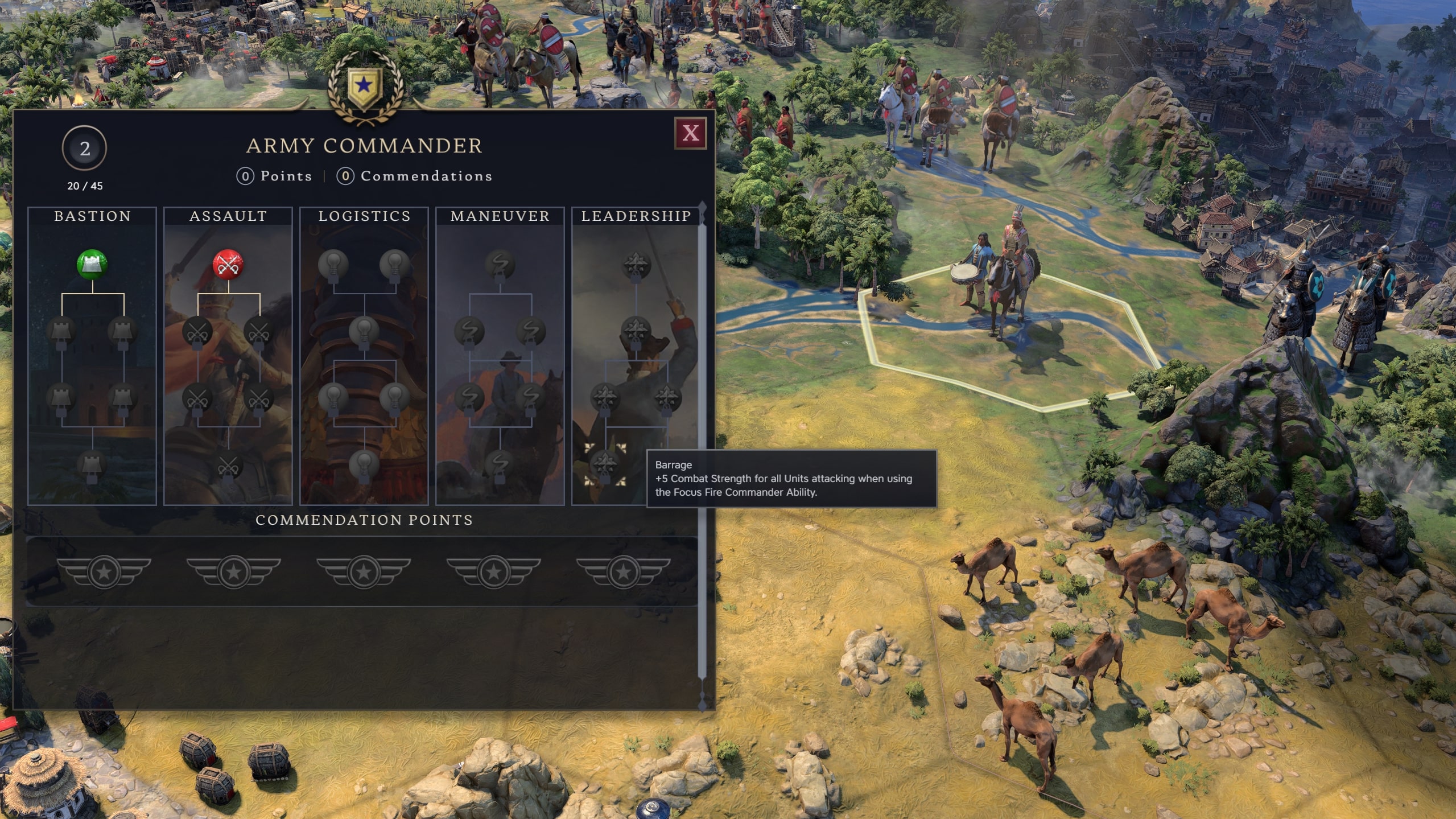 A commander skill tree in Civilization 7.