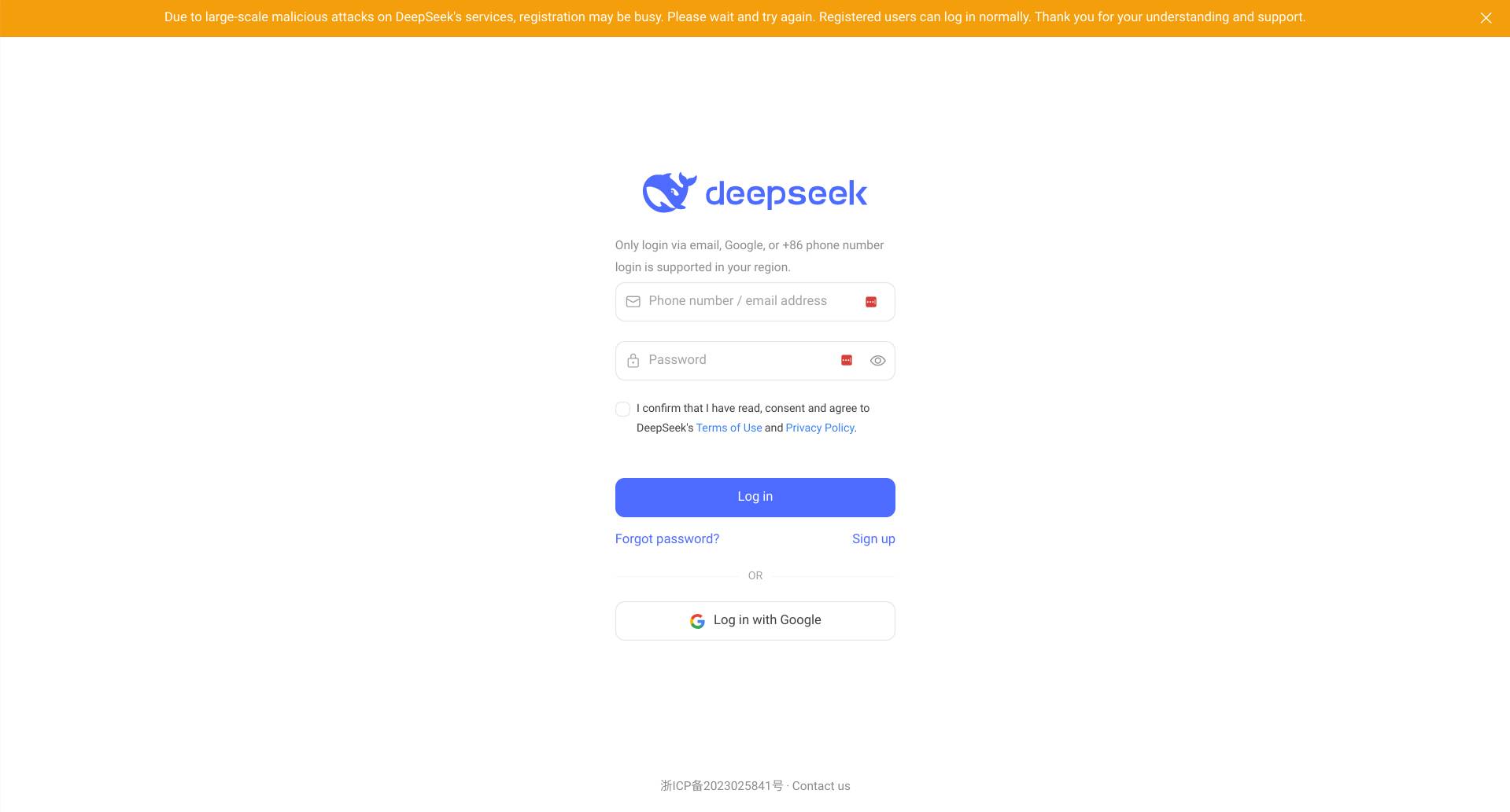 Prohibición temporal de registro en DeepSeek