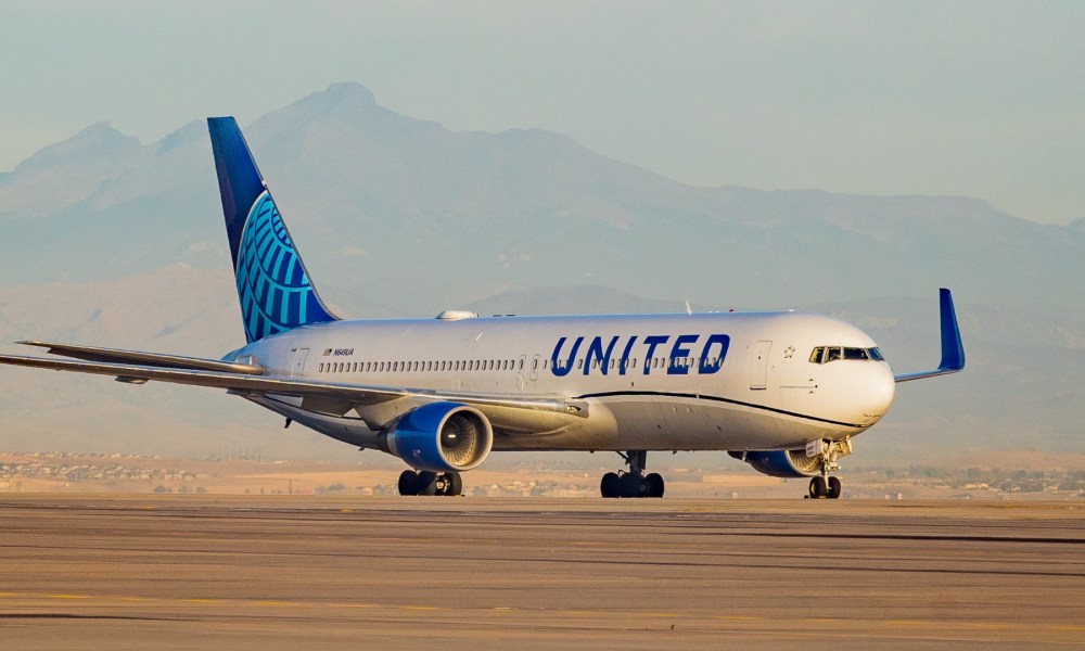 View of a United Airlines commercial plane.