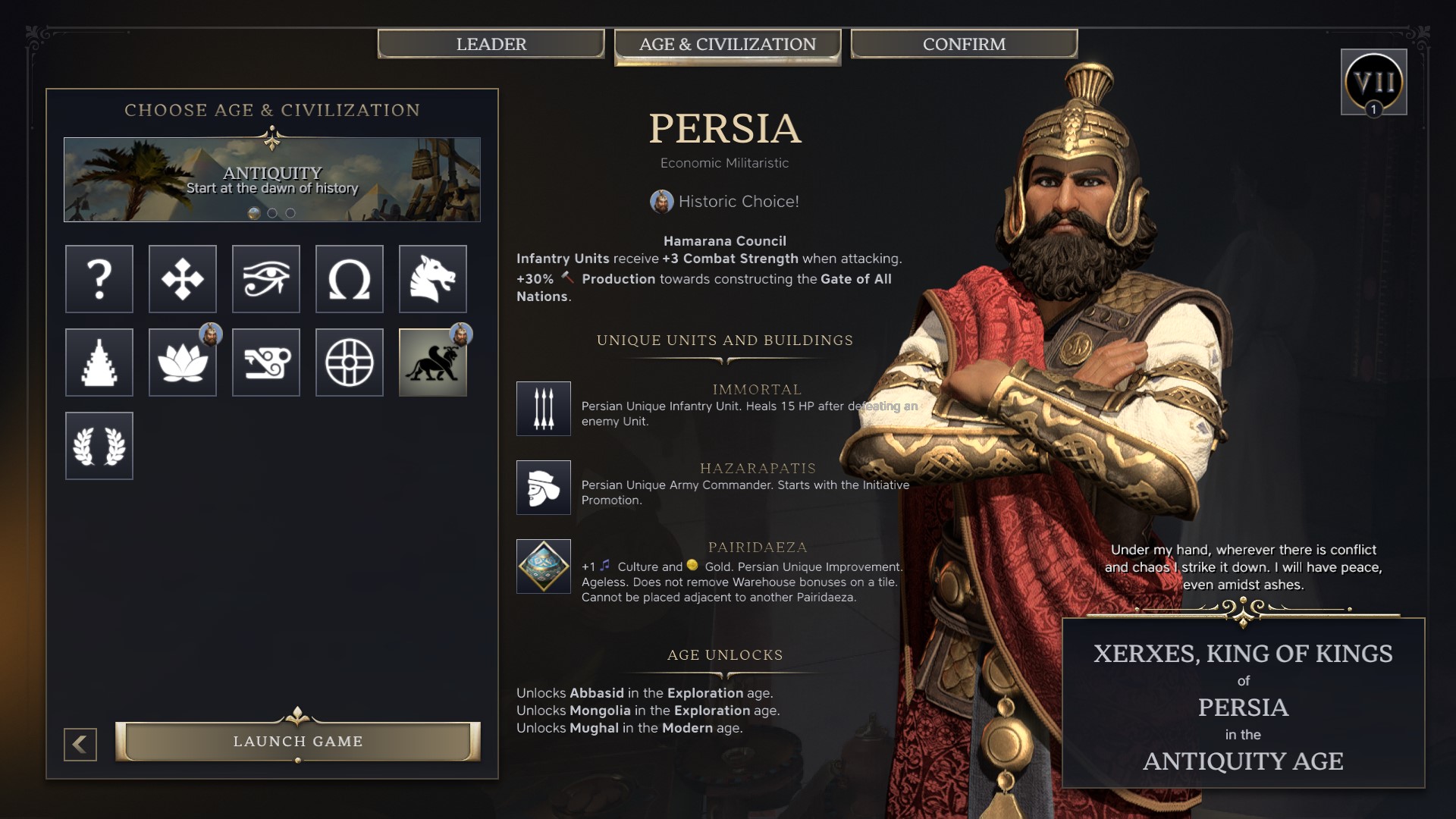 Xerxès dans la civilisation de Sid Meier