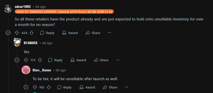 A Reddit post talking about AMD's RDNA 4.