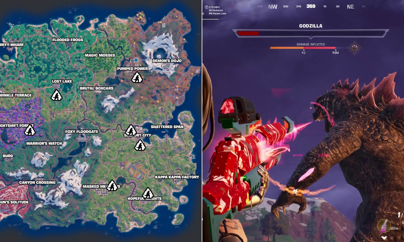 Points d'apparition de Godzilla dans Fortnite