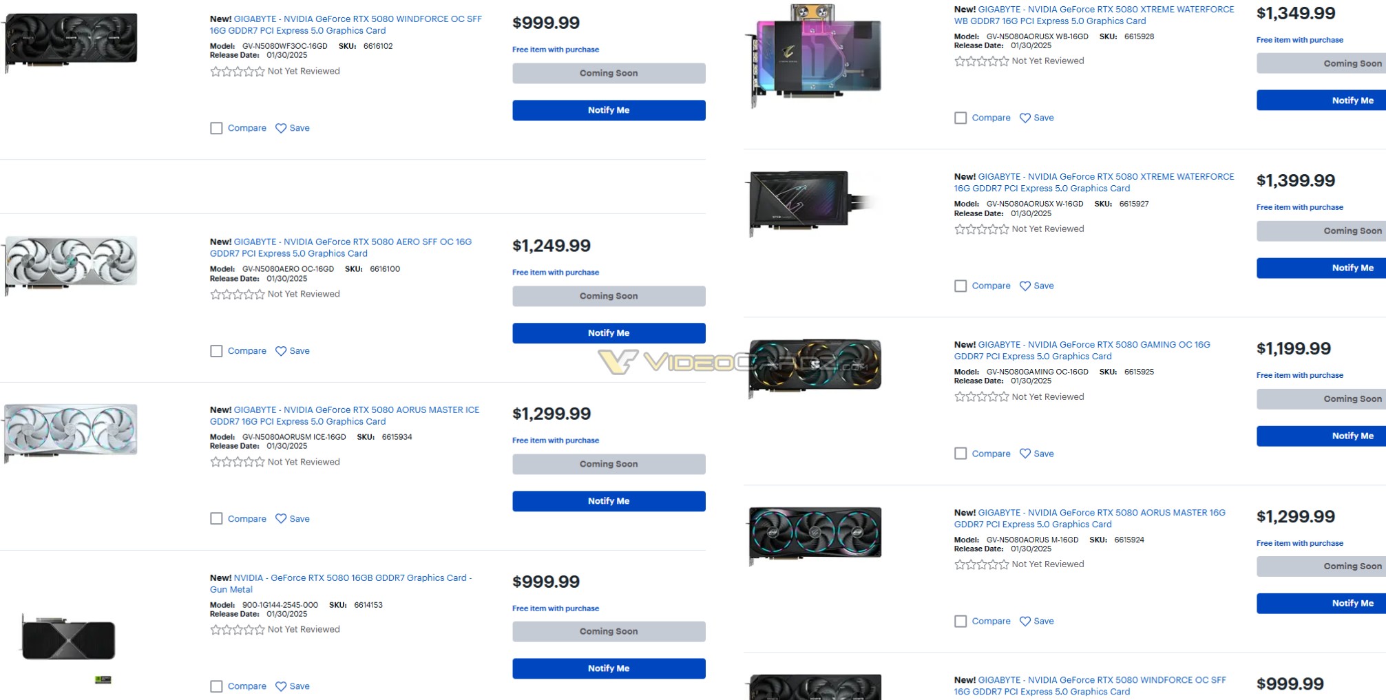 Varios listados para la RTX 5080 de Nvidia.