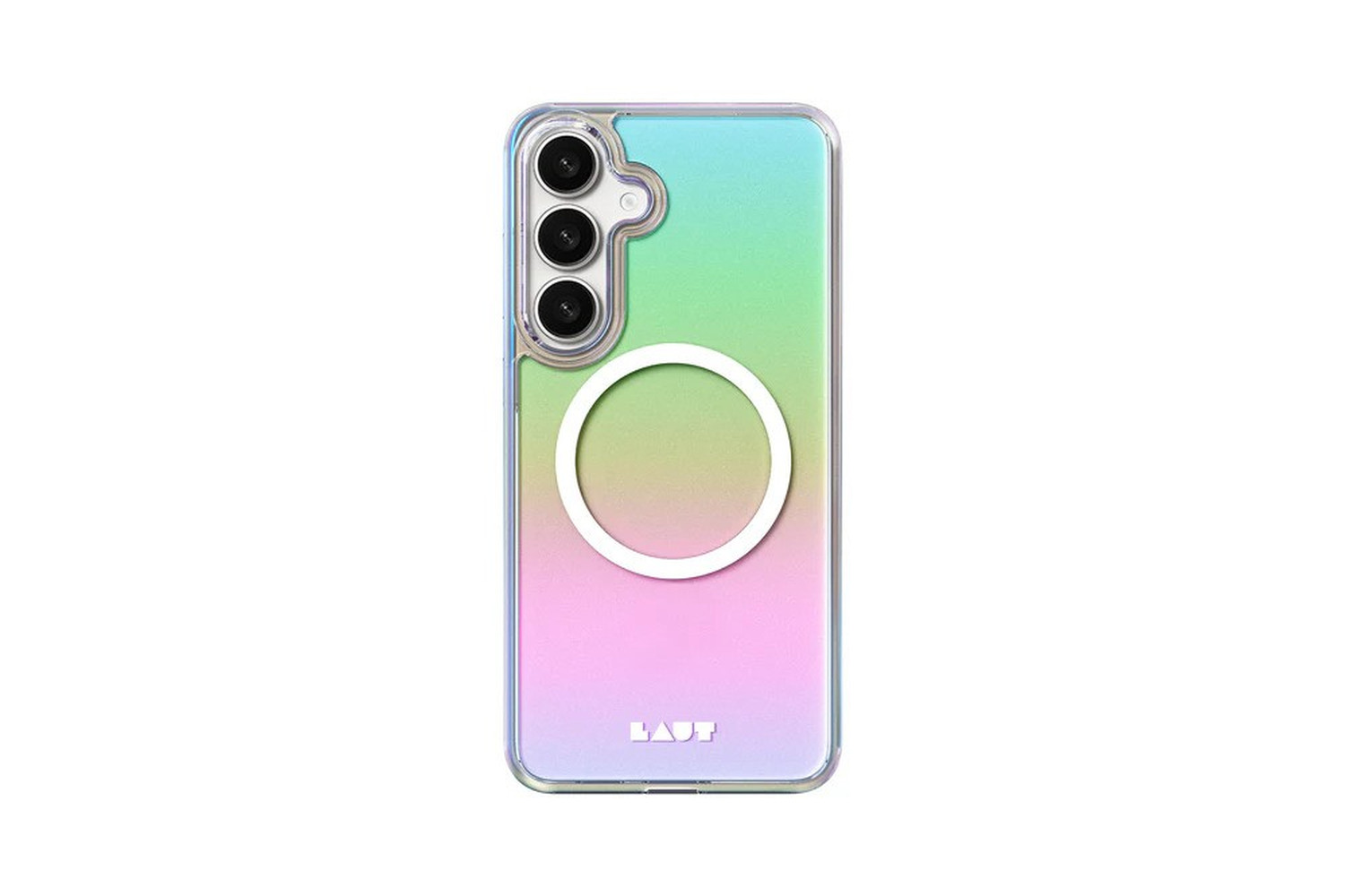 A capa Holo da Laut exibindo sua iridescência de arco-íris no Samsung Galaxy S25.