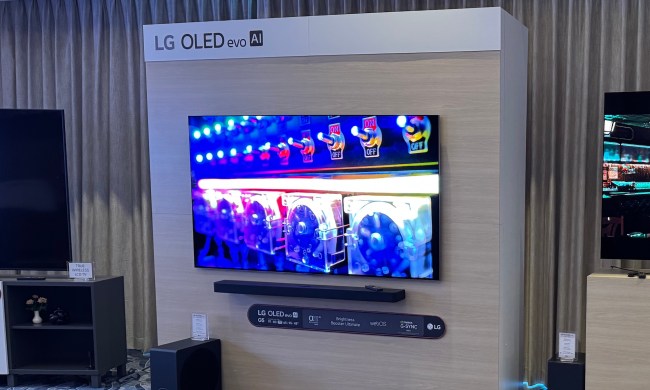 The LG G5 OLED TV displayed in a suite at CES 2025.